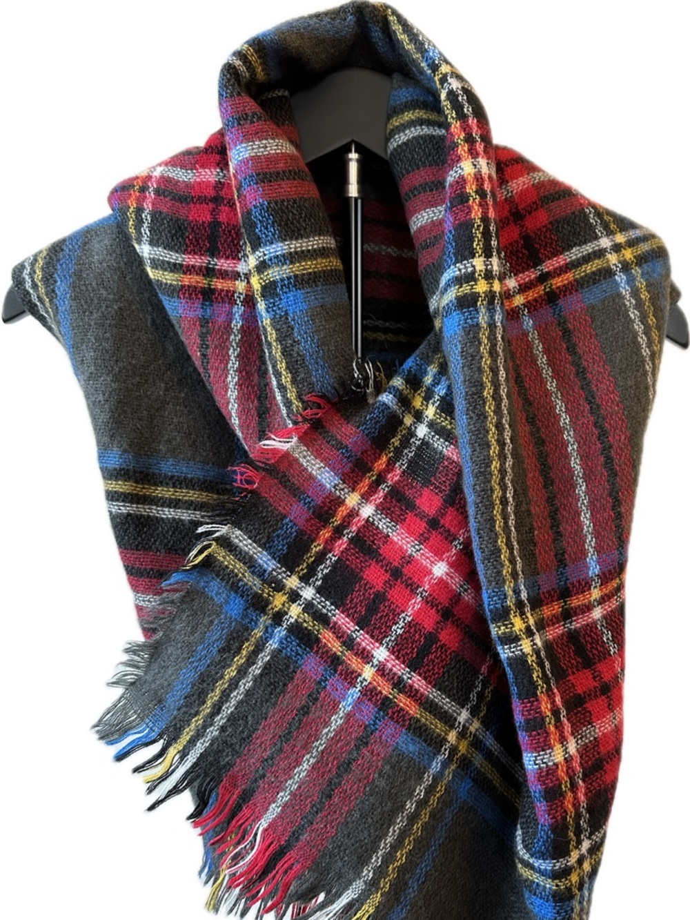 Plaid /Tartan Traditional Wrap Scarf in Black, Red & Blue